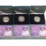 Three Royal Mint 2000 silver proof Piedfort Queen Elizabeth the Queen Mother centenary year