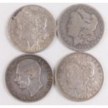 Three Morgan dollars, Detroit, New Orleans mint marks 1898, 1896 and 1921, together with an 1883