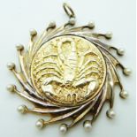 Stuart Devlin silver gilt pendant depicting the Scorpio zodiac sign set with pearls with a copy of