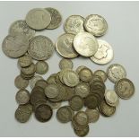Approximately 178g of UK pre 1920 silver coinage, George III onwards, together with approximately