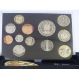 Royal Mint 2009 proof coin set comprising 14 coins, including two two pound, one pound and Kew