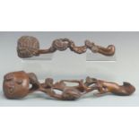 Two carved Chinese Ruyi sceptres, longest 42cm