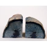A pair of blue agate bookends H 11cm