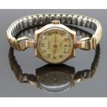 Rotary 9ct gold ladies wristwatch with inset subsidiary seconds dial, gold hands and Arabic numerals