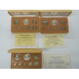 Franklin Mint Cook Islands cased eight coin proof sets for 1977, 1978 and 1979, includes sterling