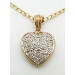 A 9ct gold necklace and a 9ct gold heart pendant set with diamonds