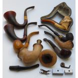 Meerschaum and horn pipes including cased figural carved example