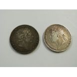 George III 1820 LX crown together with a George IV 1822 SECUNDO example, both F