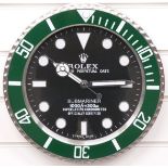 Rolex Oyster Perpetual Submariner dealers shop display advertising wall clock with black face and