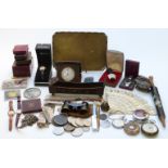 A collection of wristwatches, pocket watches including a brass cased Greenwich Timekeeper centre