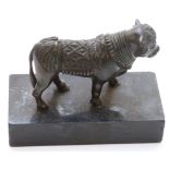A bronze figure of a bull on marble plinth, height 10cm.