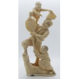 Japanese Meiji period ivory okimono of a man playing with his children, height 18cm