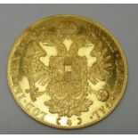 1915 Austrian gold four Ducat coin, 14g