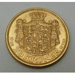 Christian X 1914 Danish gold 20 Kroner coin, 8.98g