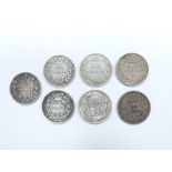 Seven Victorian sixpences, young head, old head and Jubilee head examples, two with die numbers, F