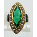 Victorian ring set with enamel and seed pearls, size K