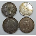 1847 young head Victorian crown together with a veiled head Jubilee head example and a double