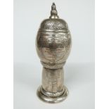 Early Hval & Kristiansen white metal covered pot with embossed decoration marked to underside with
