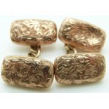 A pair of 9ct rose gold cufflinks with embossed foliate design, 4.8g