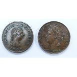 1806 George III farthing, VF, together with 1826 George IV example