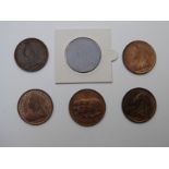 Five late Victorian veiled head pennies comprising 1896, 1897, 1898, 1899 and 1901, together with an