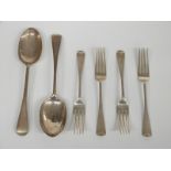 A quantity of Old English pattern hallmarked silver cutlery comprising four dessert forks and two