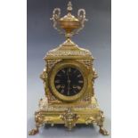 Nineteenth century brass cased French mantel clock, the black enamel Roman dial signed Maillard, V.