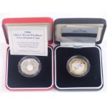 Two cased Royal Mint silver proof Piedfort two pound coins comprising 1994 Tercentenary and Act of