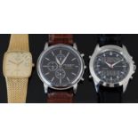 Three various gentleman's wristwatches comprising Frederick Stein chronograph with steel hands,