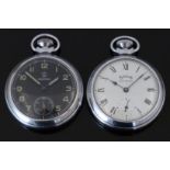 Two Services railway style keyless winding open faced pocket watches one with inset subsidiary