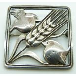 Georg Jensen silver brooch depicting two birds and a wheatear, marked 250, with maker's mark to