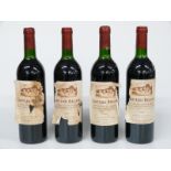 Four bottles of French red Bordeaux wine, Chateau Belair St Emilion 1985, 75cl