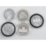 2016 silver two pounds Britannia together with four further crown sized silver commemorative coins