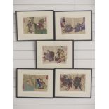 Five Utagawa Yoshiiku Japanese Meiji period coloured signed woodblock prints on crepe paper, 19cm