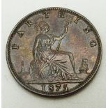 1875 young head Victorian farthing with lustre and toning EF, UNC