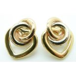 A pair of 18ct gold bi-coloured earrings in loop and heart design, 6.1g