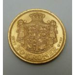 Frederik VIII 1911 Danish gold 20 Kroner coin, 8.98g