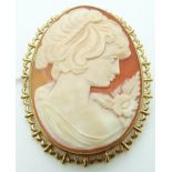 A 9ct gold brooch set with a cameo