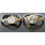 Two ladies wristwatches one Bucherer with gold hands and baton markers, silver face and gold