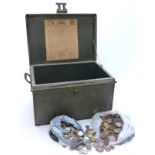 Thomas Milnes & Co deed box and a quantity of UK coinage, Victoria onwards