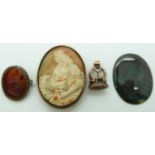 Victorian seal, Victorian intaglio brooch, cameo and an agate section