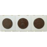 1841 Victorian copper penny, no colon after reg, VF-EF together with two further examples 1845 and