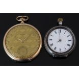 Tempo gold plated keyless winding open faced pocket watch with inset subsidiary seconds dial,