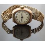 Walker & Hall 9ct gold ladies wristwatch with blued Breguet hands, black Arabic numerals, silver