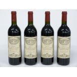 Four bottles of French red Bordeaux wine, Chateau les Moulins de Calon 1995, 13% vol, 75cl