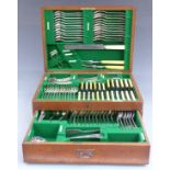 Walker & Hall oak cased silver six place setting canteen of cutlery