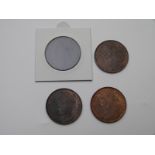 1886, 1887, 1888 and 1889 Victorian bronze pennies, EF or NEF, three with lustre, one darker tone, 4