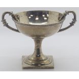 Chinese white metal twin handled trophy cup with silversmith's marks for Zee Sung of Shanghai,