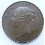 1845 Victorian copper penny, VF-EF, ornamental trident