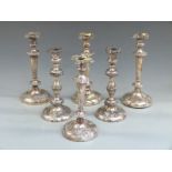 Set of six silver plated candlesticks, height 30cm